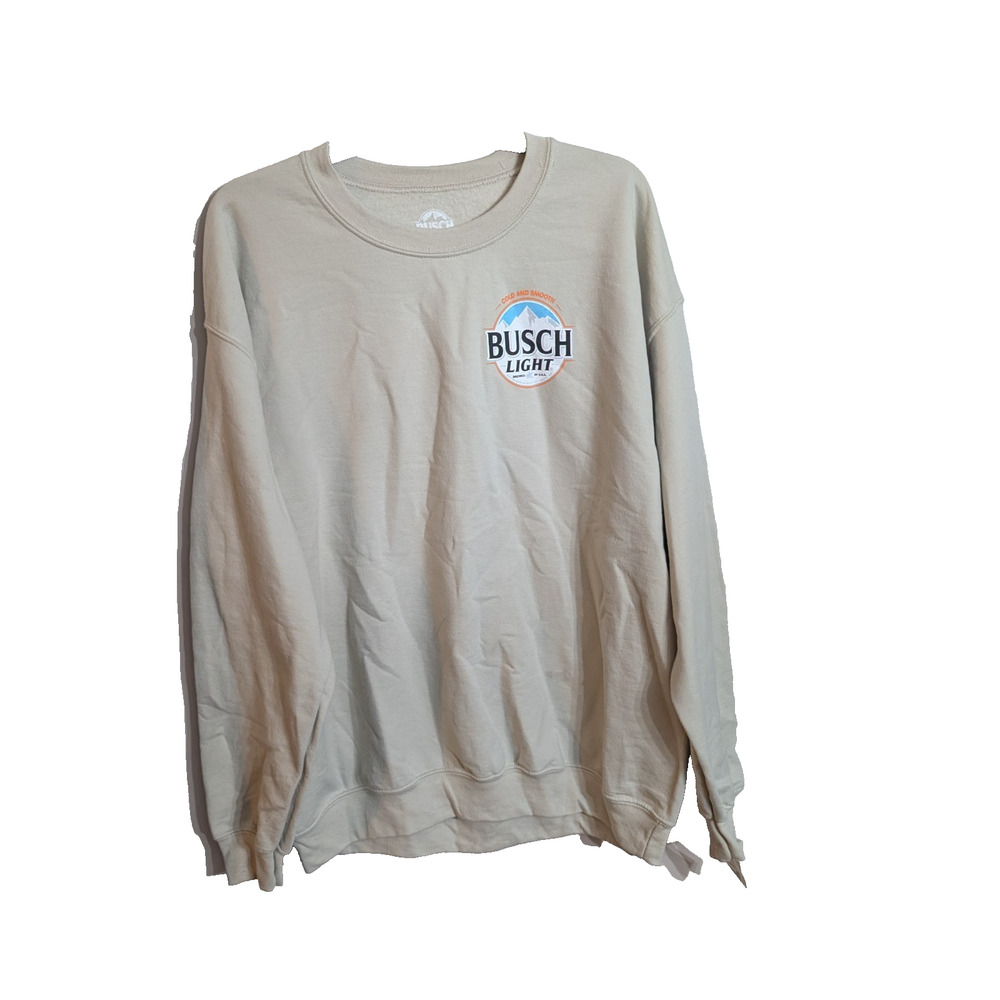 Busch Light Crewneck Sweatshirt Mens Large Tan Deer Hunting Beer Logo Pullover
